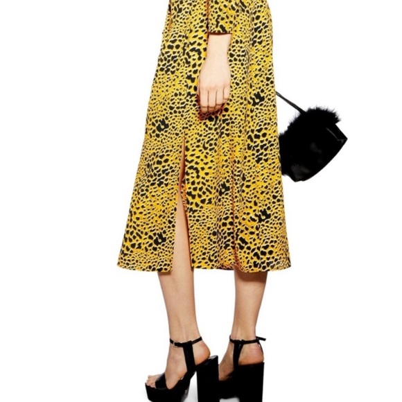 Topshop Yellow Animal Print Leopard Long Sleeve Maxi Dress - Picture 5 of 14